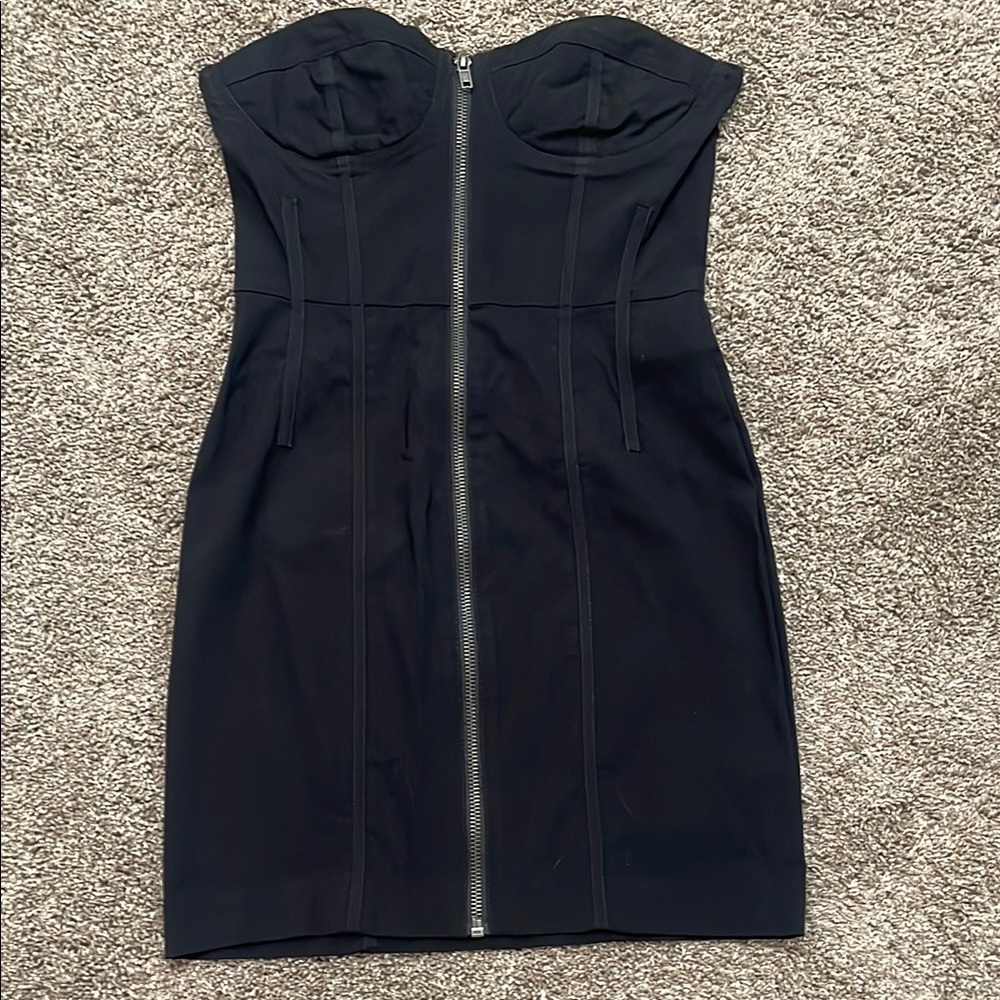 Black Strapless Zipper Dress